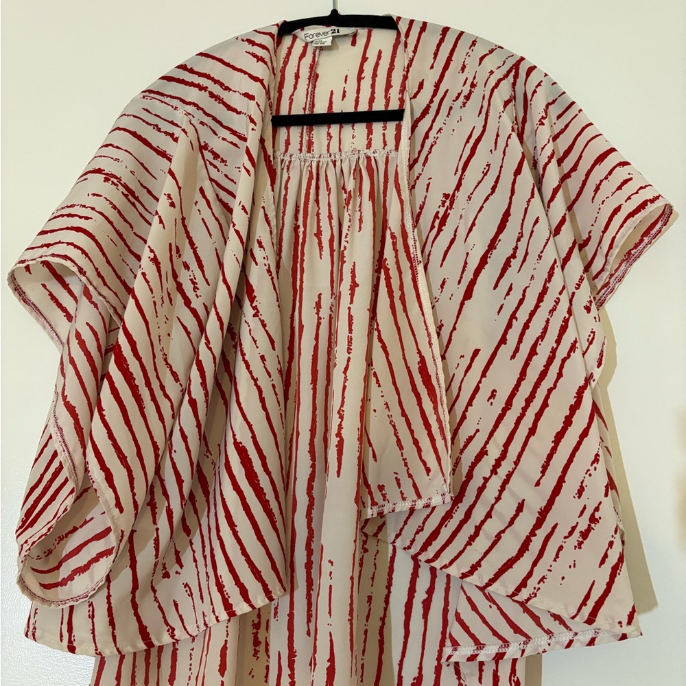 Forever 21 Red and Cream Striped Duster